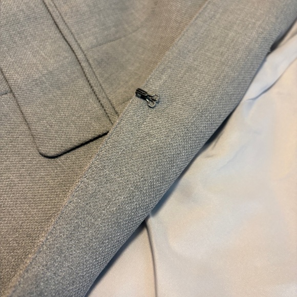 WHBM Classy Stand Neck Notched Collar Textured Gray Double-Breasted Blazer - Picture 9 of 11